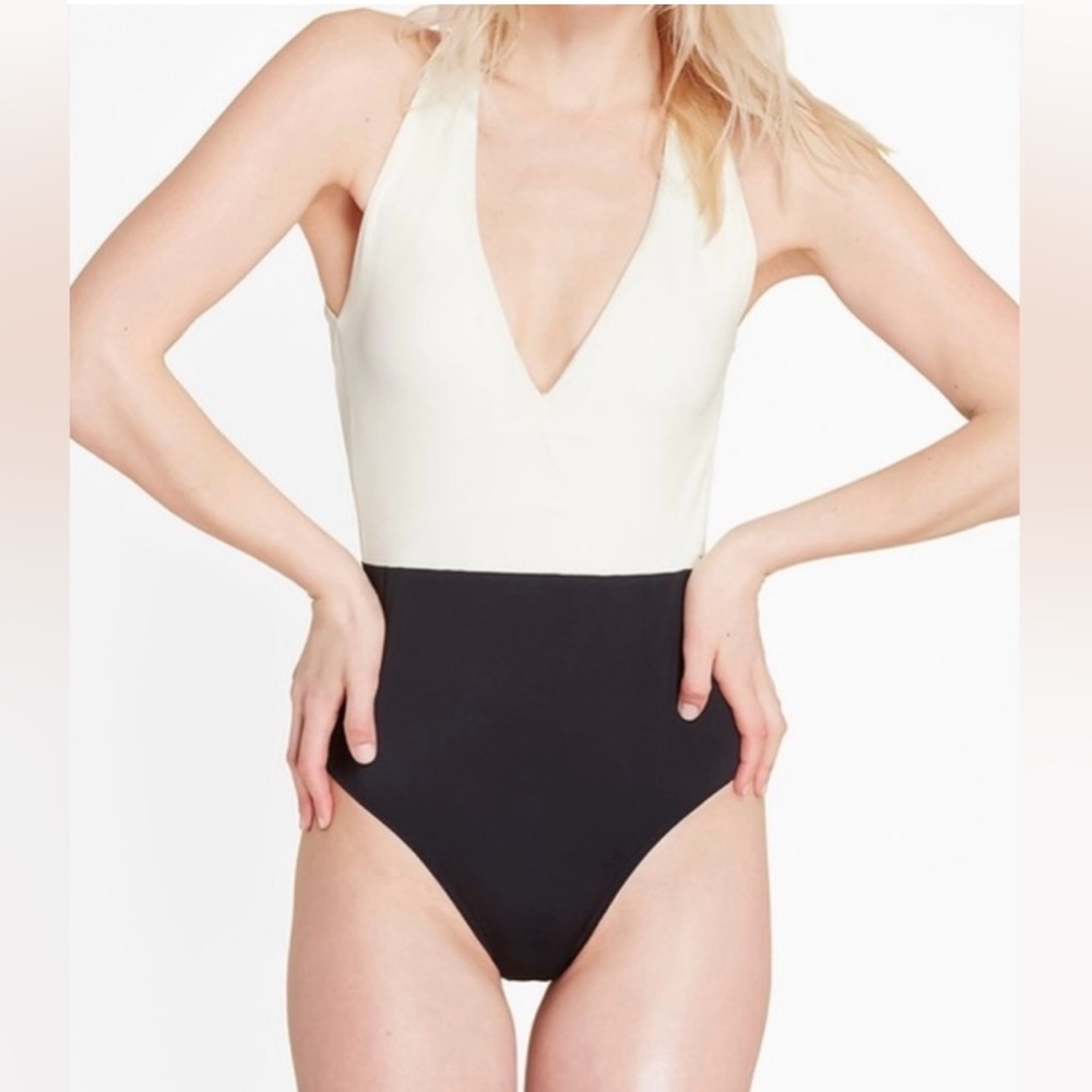 Summersalt Monochrome Deep Dive Black White V-Neck Swimsuit Size 12